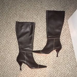 AUDREY BROOK REAL LEATHER DETAILED LOW HEEL LEATHER SOLED KNEE HIGH BOOTS 8.5